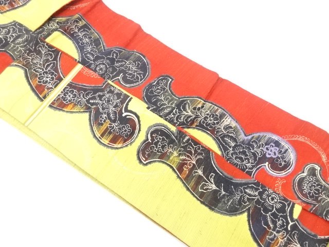  アンティーク　唐草に花模様刺繍名古屋帯